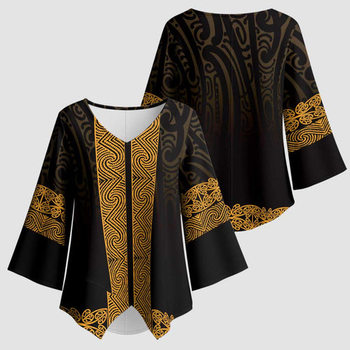 New Zealand Maori Kowhaiwhai Kimono Sleeve Blouse Karaka Maui and Mangopare - Aussie Hoodie