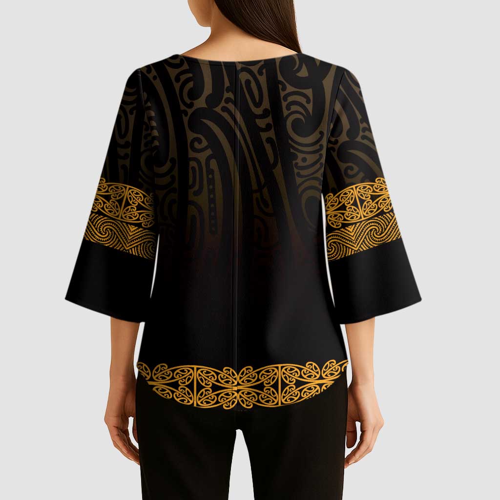 New Zealand Maori Kowhaiwhai Kimono Sleeve Blouse Karaka Maui and Mangopare - Aussie Hoodie