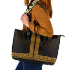 New Zealand Maori Kowhaiwhai Leather Tote Bag Karaka Maui and Mangopare