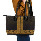 New Zealand Maori Kowhaiwhai Leather Tote Bag Karaka Maui and Mangopare