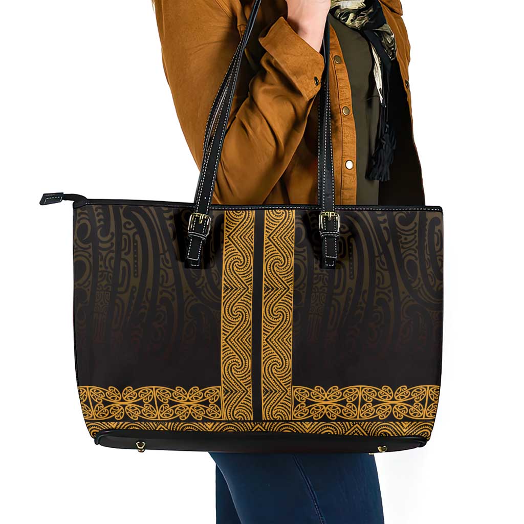 New Zealand Maori Kowhaiwhai Leather Tote Bag Karaka Maui and Mangopare