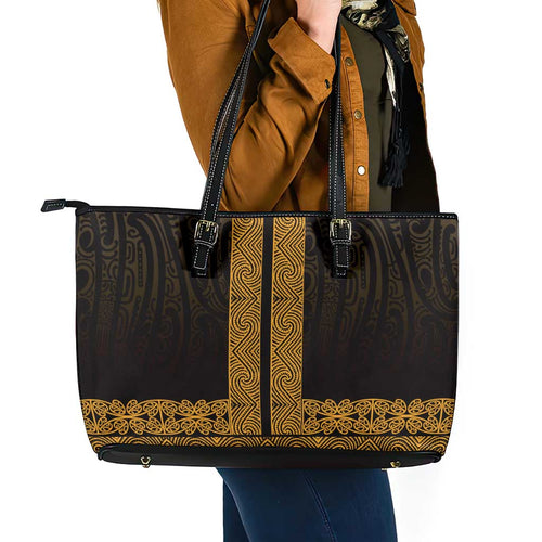 New Zealand Maori Kowhaiwhai Leather Tote Bag Karaka Maui and Mangopare