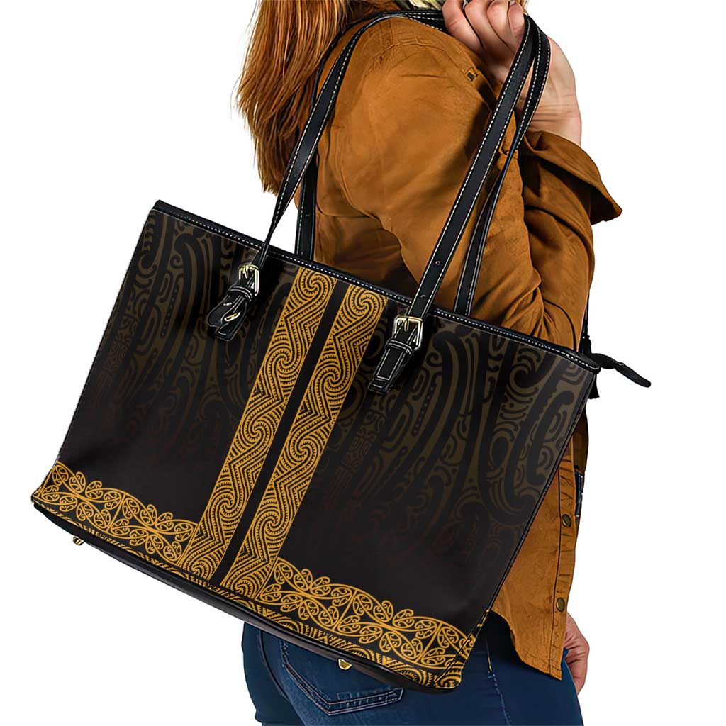 New Zealand Maori Kowhaiwhai Leather Tote Bag Karaka Maui and Mangopare