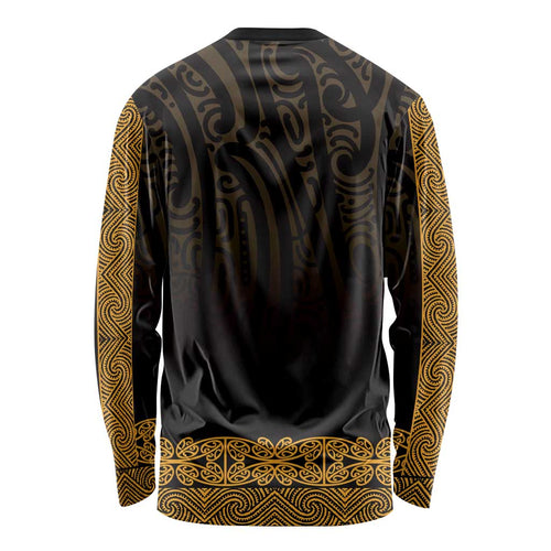 New Zealand Maori Kowhaiwhai Long Sleeve Shirt Karaka Maui and Mangopare