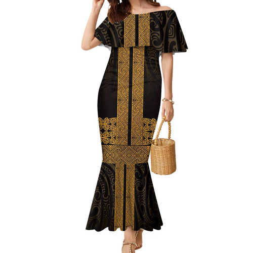 New Zealand Maori Kowhaiwhai Mermaid Dress Karaka Maui and Mangopare