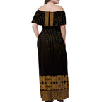 New Zealand Maori Kowhaiwhai Off Shoulder Maxi Dress Karaka Maui and Mangopare