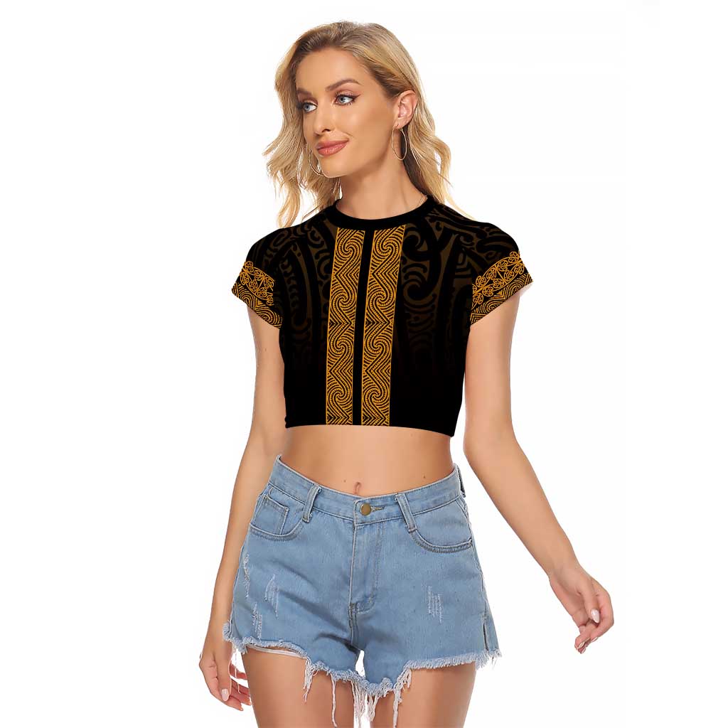 New Zealand Maori Kowhaiwhai Raglan Cropped T Shirt Karaka Maui and Mangopare