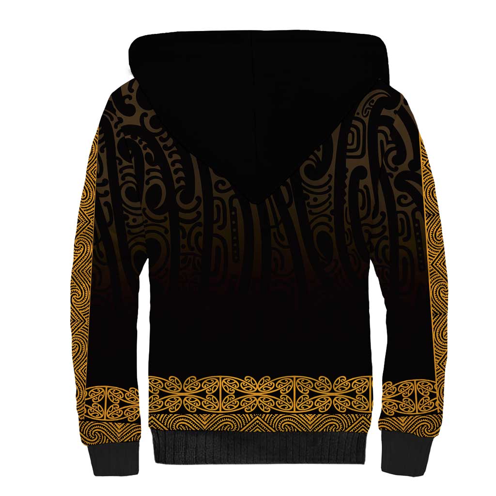 New Zealand Maori Kowhaiwhai Sherpa Hoodie Karaka Maui and Mangopare