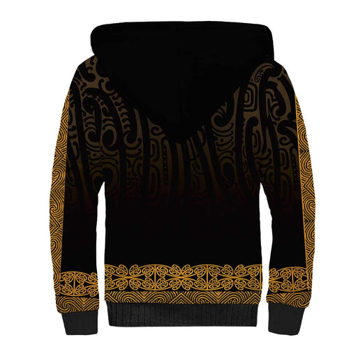 New Zealand Maori Kowhaiwhai Sherpa Hoodie Karaka Maui and Mangopare