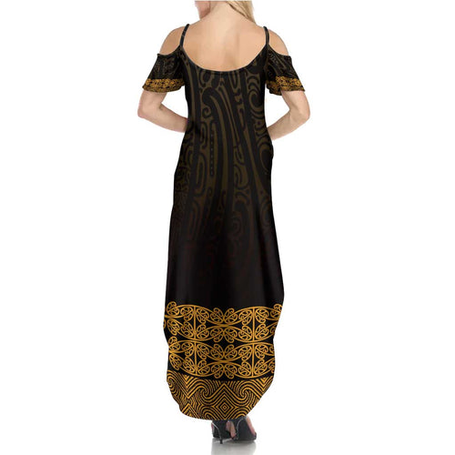 New Zealand Maori Kowhaiwhai Summer Maxi Dress Karaka Maui and Mangopare