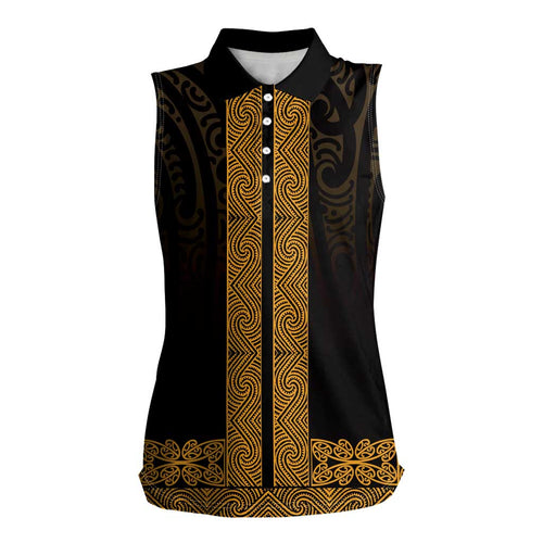 New Zealand Maori Kowhaiwhai Women Sleeveless Polo Shirt Karaka Maui and Mangopare