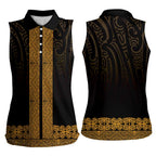 New Zealand Maori Kowhaiwhai Women Sleeveless Polo Shirt Karaka Maui and Mangopare