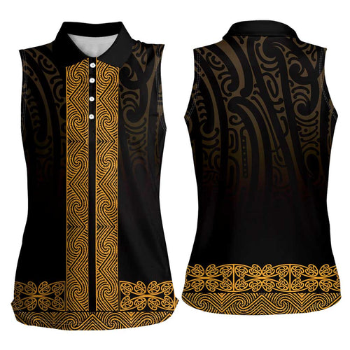 New Zealand Maori Kowhaiwhai Women Sleeveless Polo Shirt Karaka Maui and Mangopare