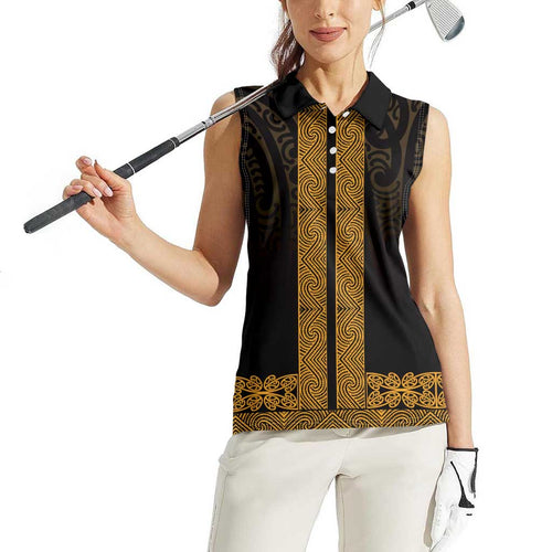 New Zealand Maori Kowhaiwhai Women Sleeveless Polo Shirt Karaka Maui and Mangopare