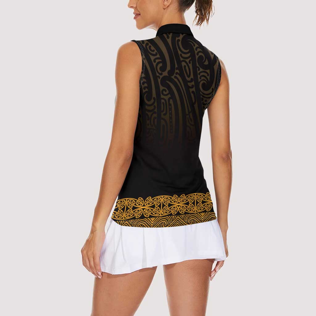 New Zealand Maori Kowhaiwhai Women Sleeveless Polo Shirt Karaka Maui and Mangopare