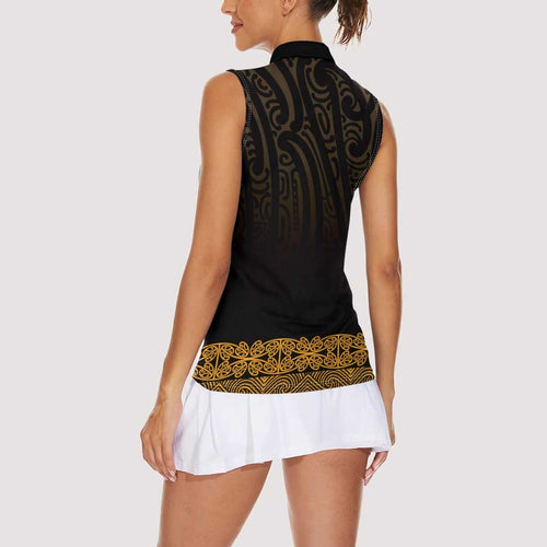 New Zealand Maori Kowhaiwhai Women Sleeveless Polo Shirt Karaka Maui and Mangopare