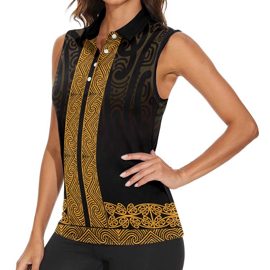 New Zealand Maori Kowhaiwhai Women Sleeveless Polo Shirt Karaka Maui and Mangopare