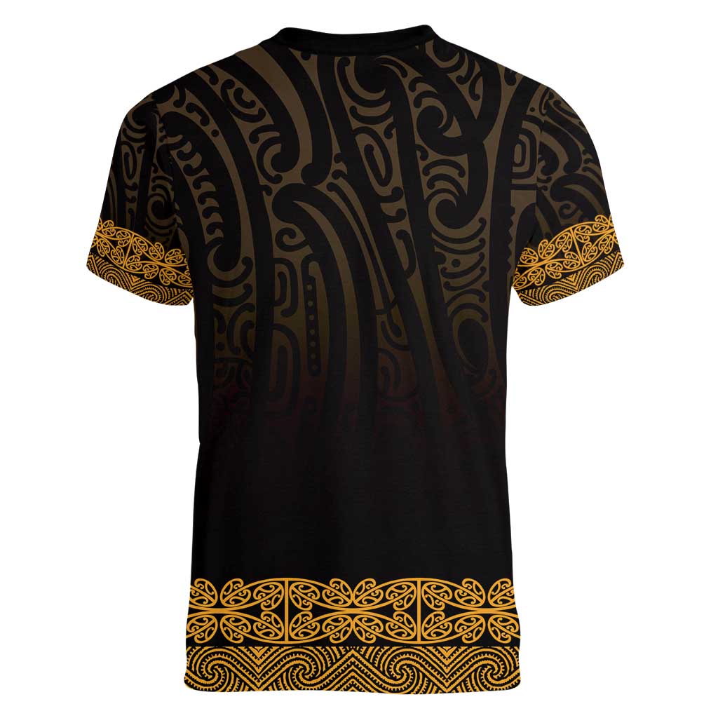 New Zealand Maori Kowhaiwhai Women V-Neck T-Shirt Karaka Maui and Mangopare