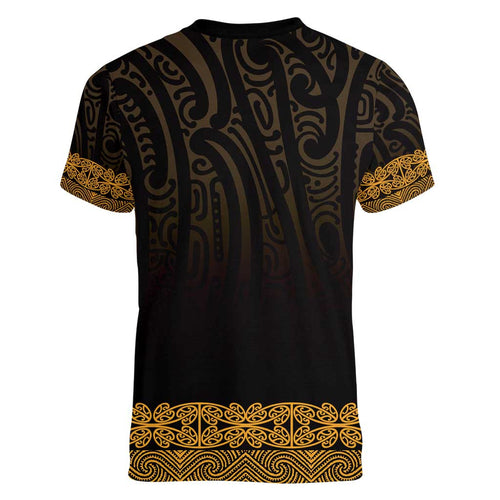 New Zealand Maori Kowhaiwhai Women V-Neck T-Shirt Karaka Maui and Mangopare