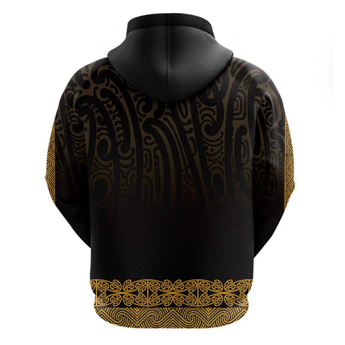 New Zealand Maori Kowhaiwhai Zip Hoodie Karaka Maui and Mangopare