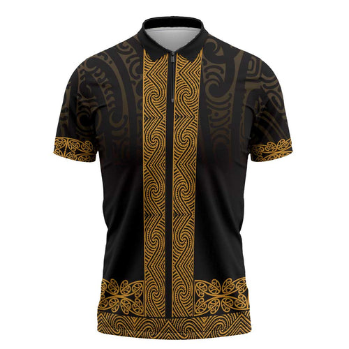 New Zealand Maori Kowhaiwhai Zipper Polo Shirt Karaka Maui and Mangopare - Aussie Hoodie