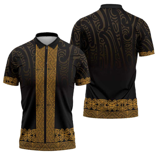 New Zealand Maori Kowhaiwhai Zipper Polo Shirt Karaka Maui and Mangopare - Aussie Hoodie