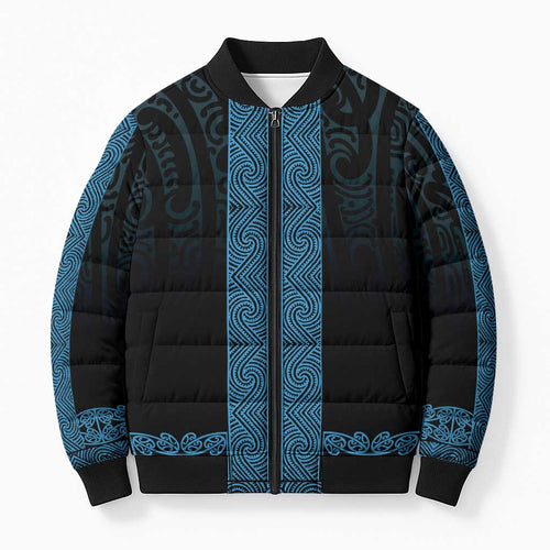 New Zealand Maori Kowhaiwhai Bomber Puffer Jacket Kikorangi Maui and Mangopare - Aussie Hoodie