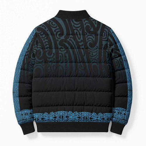 New Zealand Maori Kowhaiwhai Bomber Puffer Jacket Kikorangi Maui and Mangopare - Aussie Hoodie