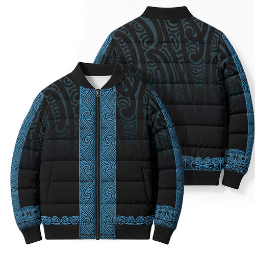 New Zealand Maori Kowhaiwhai Bomber Puffer Jacket Kikorangi Maui and Mangopare - Aussie Hoodie