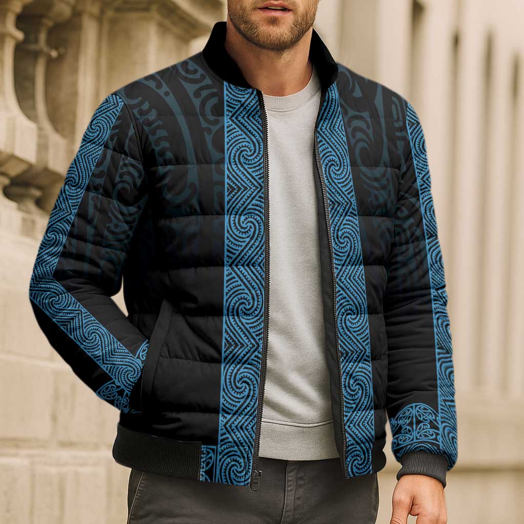 New Zealand Maori Kowhaiwhai Bomber Puffer Jacket Kikorangi Maui and Mangopare - Aussie Hoodie