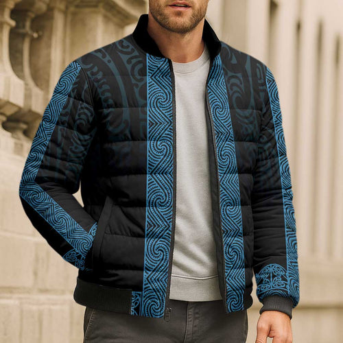 New Zealand Maori Kowhaiwhai Bomber Puffer Jacket Kikorangi Maui and Mangopare - Aussie Hoodie