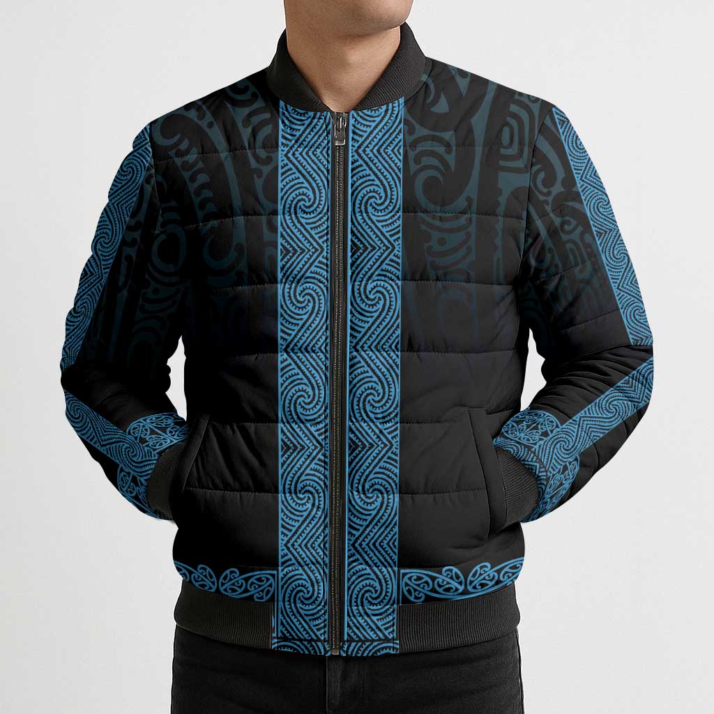 New Zealand Maori Kowhaiwhai Bomber Puffer Jacket Kikorangi Maui and Mangopare - Aussie Hoodie