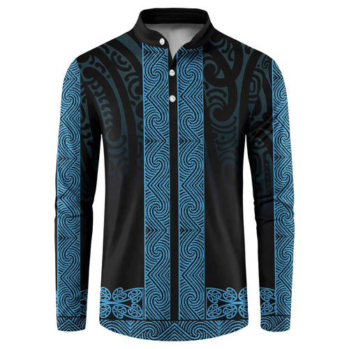 New Zealand Maori Kowhaiwhai Button Sweatshirt Kikorangi Maui and Mangopare