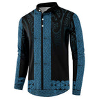New Zealand Maori Kowhaiwhai Button Sweatshirt Kikorangi Maui and Mangopare
