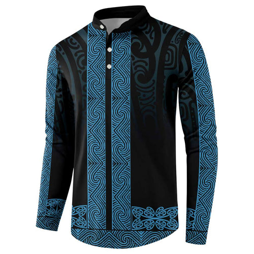 New Zealand Maori Kowhaiwhai Button Sweatshirt Kikorangi Maui and Mangopare