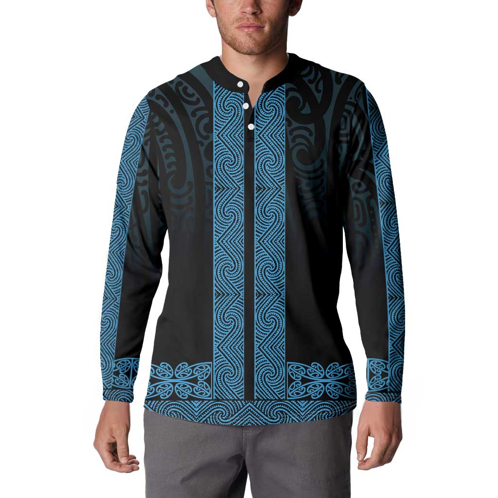 New Zealand Maori Kowhaiwhai Button Sweatshirt Kikorangi Maui and Mangopare