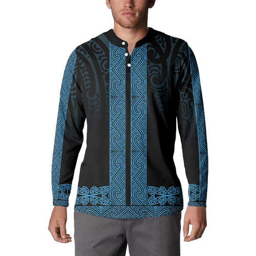 New Zealand Maori Kowhaiwhai Button Sweatshirt Kikorangi Maui and Mangopare