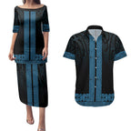 New Zealand Maori Kowhaiwhai Couples Matching Puletasi and Hawaiian Shirt Kikorangi Maui and Mangopare