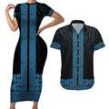 New Zealand Maori Kowhaiwhai Couples Matching Short Sleeve Bodycon Dress and Hawaiian Shirt Kikorangi Maui and Mangopare