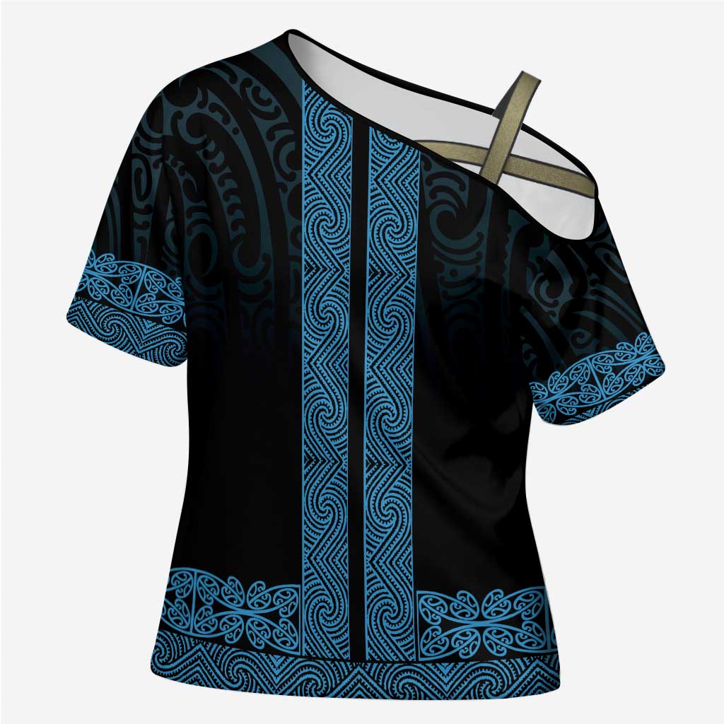 New Zealand Maori Kowhaiwhai Cross Shoulder Shirt Kikorangi Maui and Mangopare - Aussie Hoodie