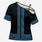 New Zealand Maori Kowhaiwhai Cross Shoulder Shirt Kikorangi Maui and Mangopare - Aussie Hoodie