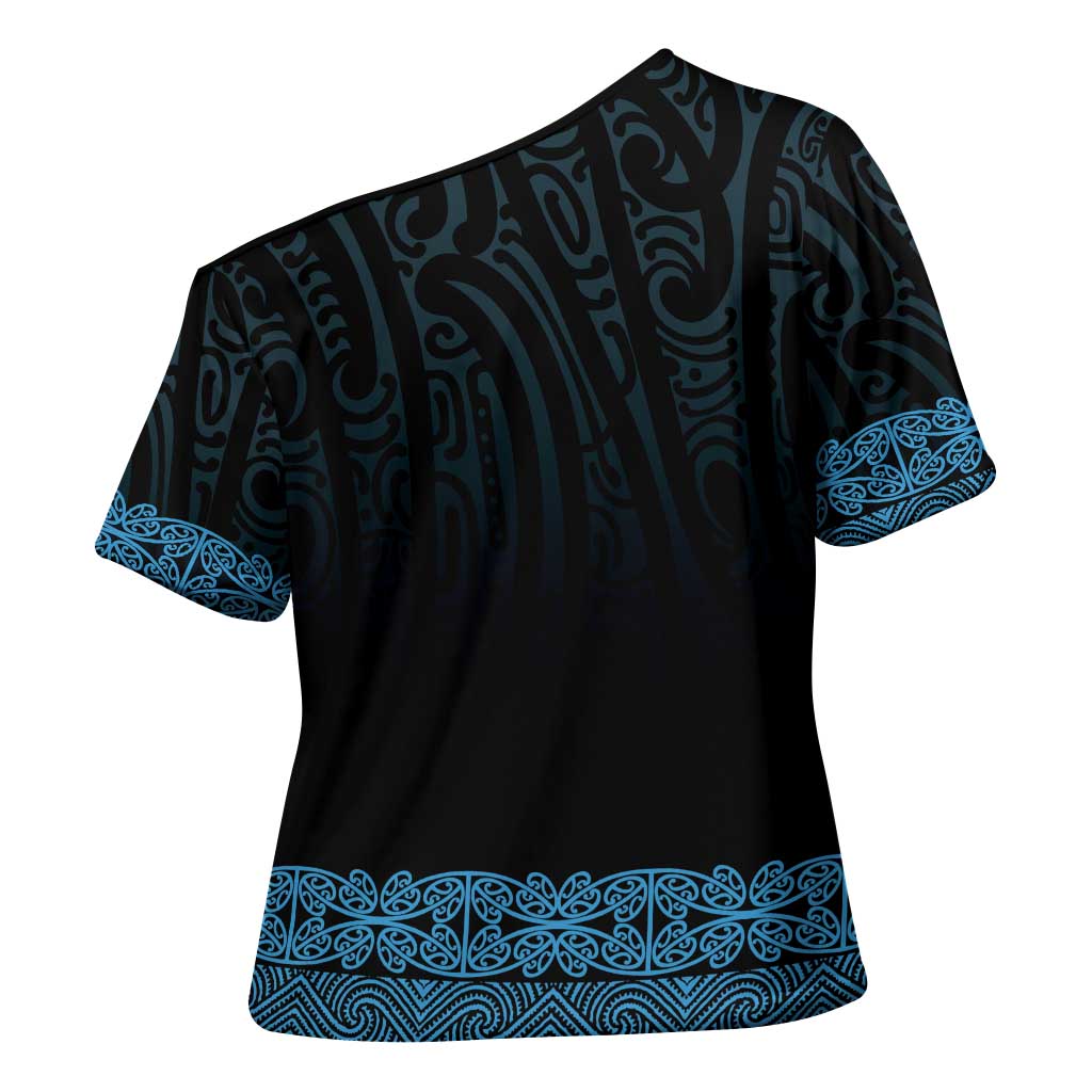 New Zealand Maori Kowhaiwhai Cross Shoulder Shirt Kikorangi Maui and Mangopare - Aussie Hoodie