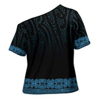 New Zealand Maori Kowhaiwhai Cross Shoulder Shirt Kikorangi Maui and Mangopare - Aussie Hoodie