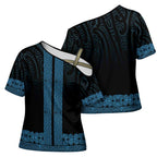 New Zealand Maori Kowhaiwhai Cross Shoulder Shirt Kikorangi Maui and Mangopare - Aussie Hoodie