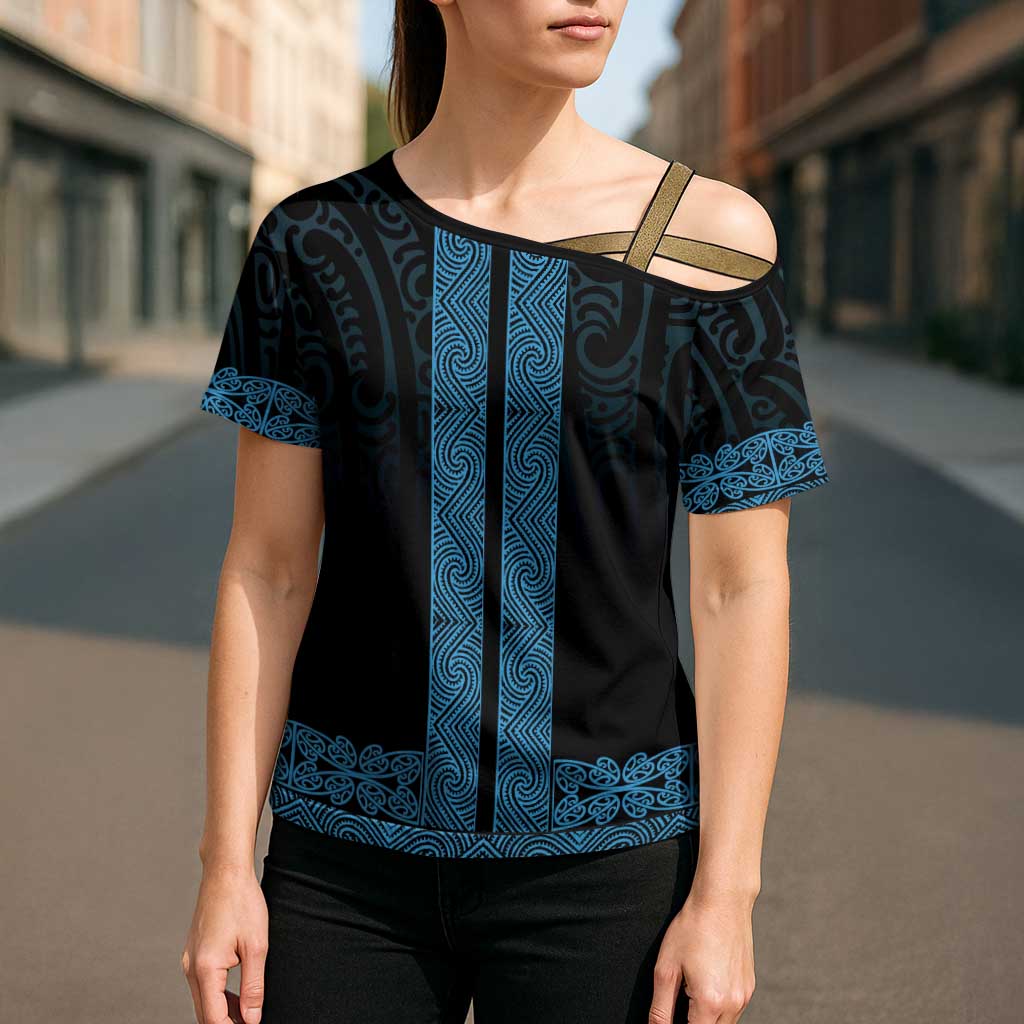 New Zealand Maori Kowhaiwhai Cross Shoulder Shirt Kikorangi Maui and Mangopare - Aussie Hoodie