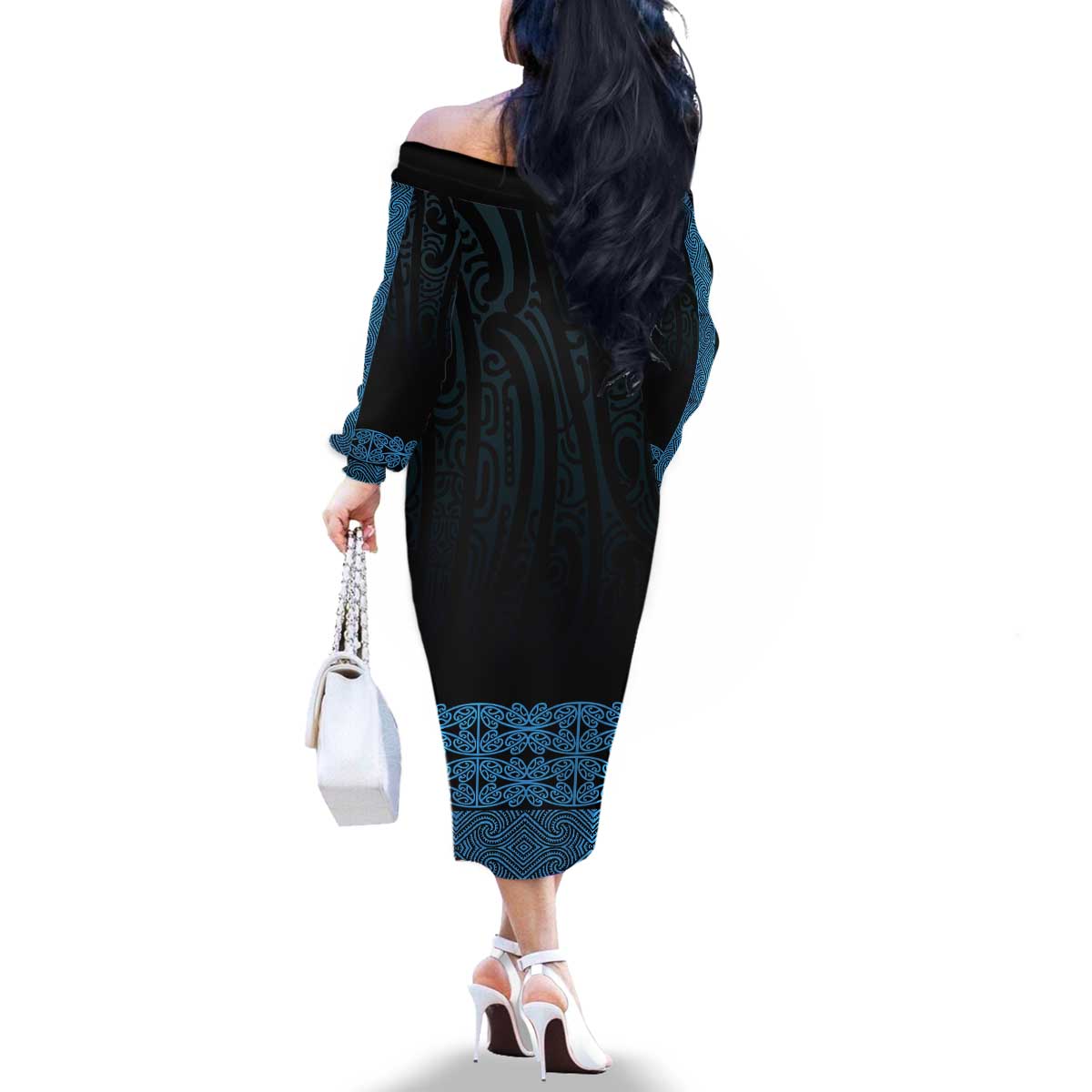 New Zealand Maori Kowhaiwhai Family Matching Off The Shoulder Long Sleeve Dress and Hawaiian Shirt Kikorangi Maui and Mangopare