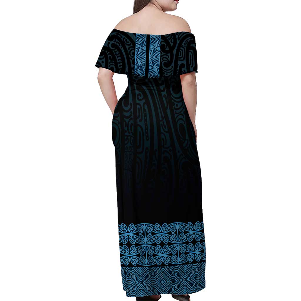 New Zealand Maori Kowhaiwhai Family Matching Off Shoulder Maxi Dress and Hawaiian Shirt Kikorangi Maui and Mangopare