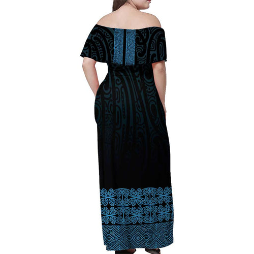 New Zealand Maori Kowhaiwhai Family Matching Off Shoulder Maxi Dress and Hawaiian Shirt Kikorangi Maui and Mangopare