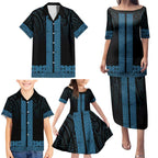 New Zealand Maori Kowhaiwhai Family Matching Puletasi and Hawaiian Shirt Kikorangi Maui and Mangopare