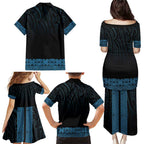 New Zealand Maori Kowhaiwhai Family Matching Puletasi and Hawaiian Shirt Kikorangi Maui and Mangopare